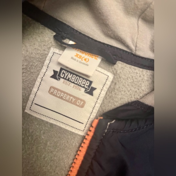 boys Gymboree gray/dark blue zip-up jacket with hood - XS (4) - Picture 3 of 5